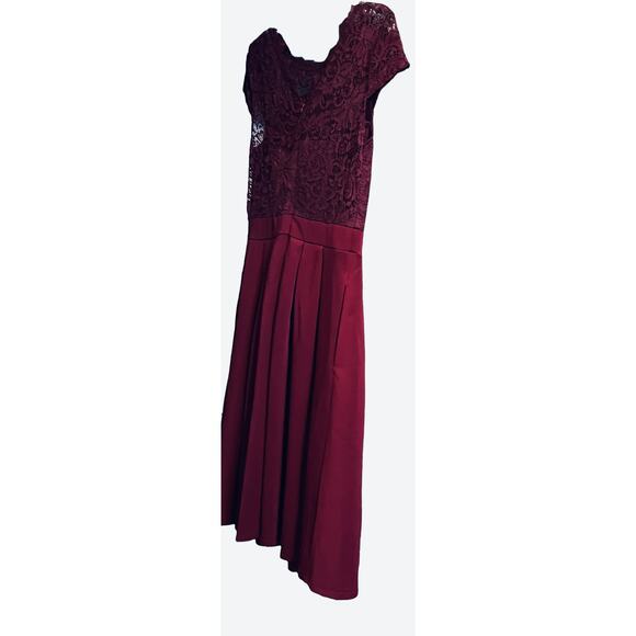 ZAPAKA LACE BODICE, VELOUR SKIRT MIDI PROM DRESS, GIRLS, M (7-9), BURGANDY - Picture 4 of 9
